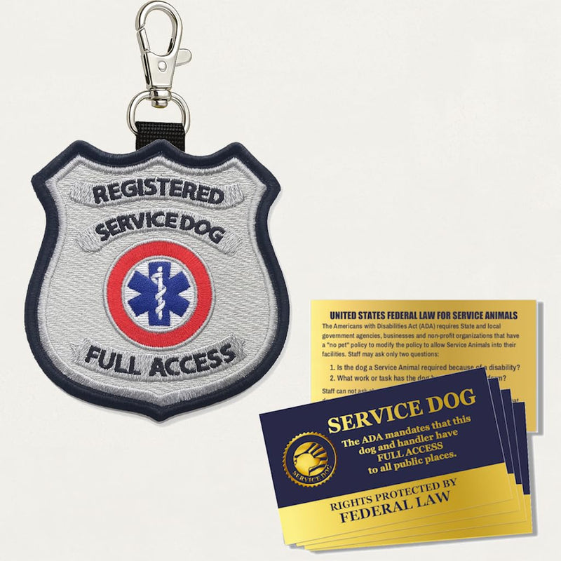 Registered Service Dog ID Patch Tag - Clips to Vest, Harness, Collar, Leash, or Carrier - Includes 5 Federal Law Handout Cards - PawsPlanet Australia