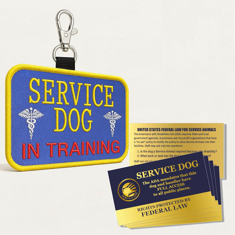 Service Dog in Training Clip-On ID Patch Tag - Includes 5 Federal Law Handout Cards - Clips to Vest, Harness, Collar, Leash, or Carrier - PawsPlanet Australia