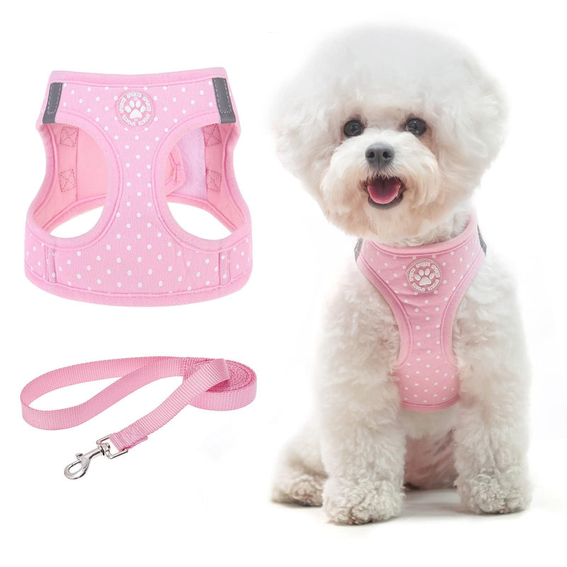 BINGPET Dog Vest Harness for Puppy and Cat, No Pull Adjustable Reflective Step-in Puppy Harness Cute Pink Polka Dot Soft for Small and Medium Dogs - PawsPlanet Australia