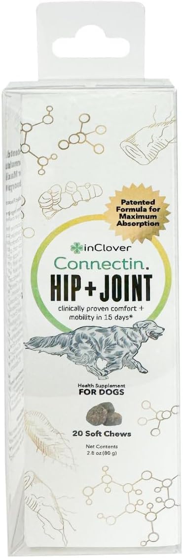 InClover Connectin Natural Hip & Joint Supplement for Dogs with Glucosamine, Chondroitin & Hyaluronic Acid - Soft Chew for Dog Mobility, Comfort & Active Lifestyle Support, 20 Count Soft Chews - PawsPlanet Australia