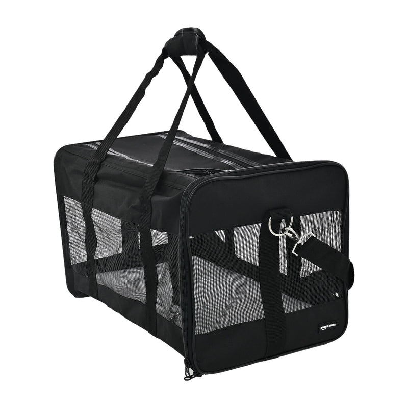 Amazon Basics Airline Approved Soft-Sided Mesh Pet Travel Carrier with Shoulder Strap, Removable Washable Fleece Pad, Top Opening, Ventilation for Dog, Cat, up to 22 pounds, 19.7Lx12Wx12H in., Black 20.0"L x 12.0"W x 12.0"H Without Wheels