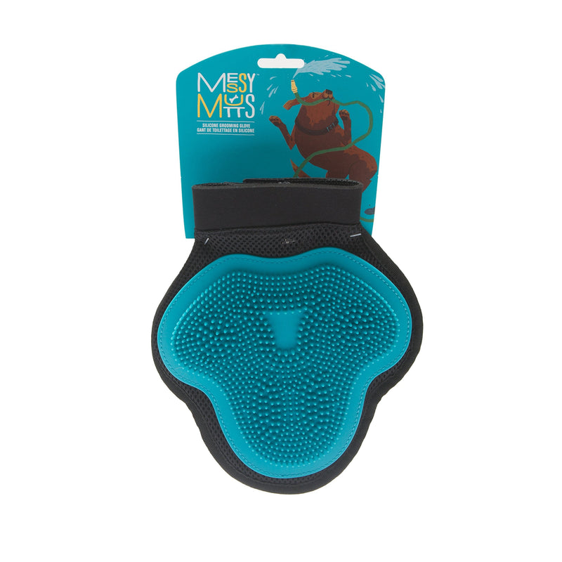Messy Mutts Reversible Silicone Pet Grooming Glove | Gentle Massage, Brush, Bath and Dog Hair Removal Mitt | One Size Fits All | Blue - PawsPlanet Australia