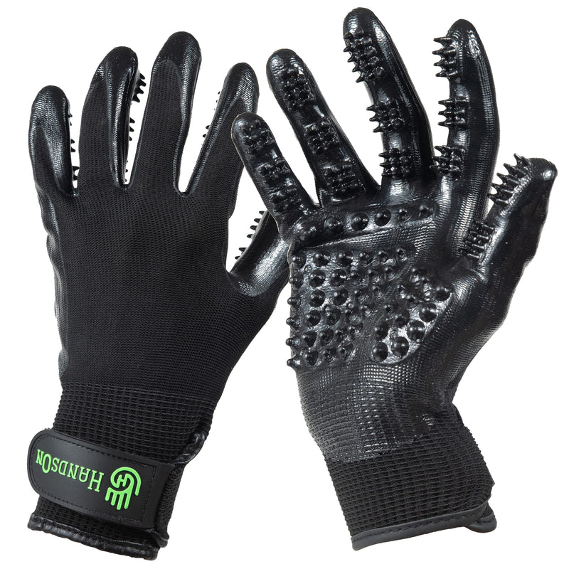 H HandsOn Pet Grooming Gloves - Patented #1 Ranked, Award Winning Shedding, Bathing, & Hair Remover Gloves - Gentle Brush for Cats, Dogs, and Horses (Black, X-Large) X-Large (1 Pair) Black - PawsPlanet Australia