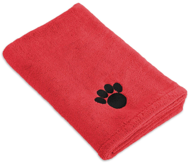 Bone Dry Embroidered Pet Grooming Towel Collection, Absorbent Microfiber X-Large, 41x23.5, Red - PawsPlanet Australia