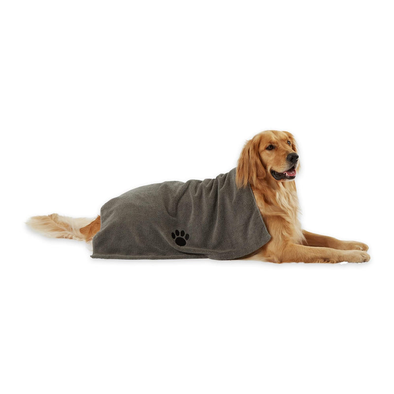 Bone Dry Pet Grooming Towel Collection Absorbent Microfiber X-Large, 41x23.5", Embroidered Gray - PawsPlanet Australia