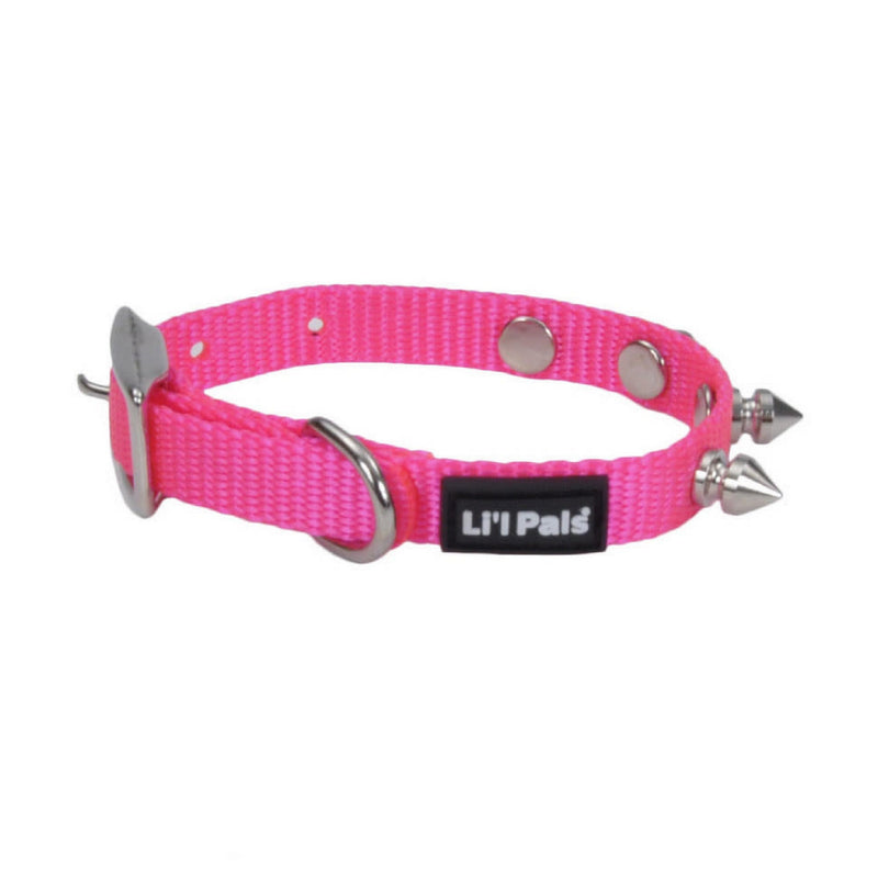Coastal - Li'l Pals - Spiked Nylon Dog Collar, Neon Pink, 3/8" x 8"-10" - PawsPlanet Australia