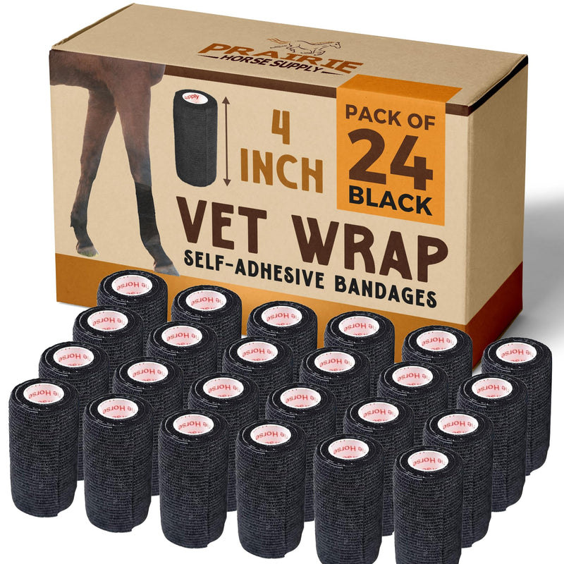 Prairie Horse Supply 24 Rolls Black Self Adhesive Bandage Wrap 4 Inch Elastic Cohesive Vet Tape for First Aid, Medical, Sport & Animals Wound - PawsPlanet Australia
