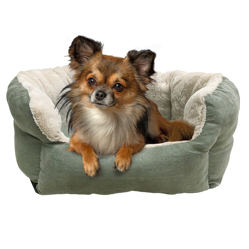 SPOT Sleep Zone Small Pet Bed - High Wall, Reversible Cushion Bed for Indoor Cats & Small Dogs, Durable Faux Suede, Machine Washable for Pets Under 10lbs and 15 inches Long - 18x16in, Sage Green 18x16" - PawsPlanet Australia