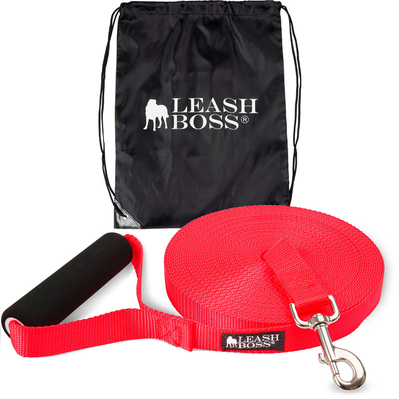 Leash Boss Free Range - Long Dog Leash for Large Dogs - 1 Inch Heavy Duty Nylon Training Lead with Padded Handle - High Visibility Orange - Extra Long Dog Leash (30 Ft) 30 Foot COMFORT - ORANGE - PawsPlanet Australia