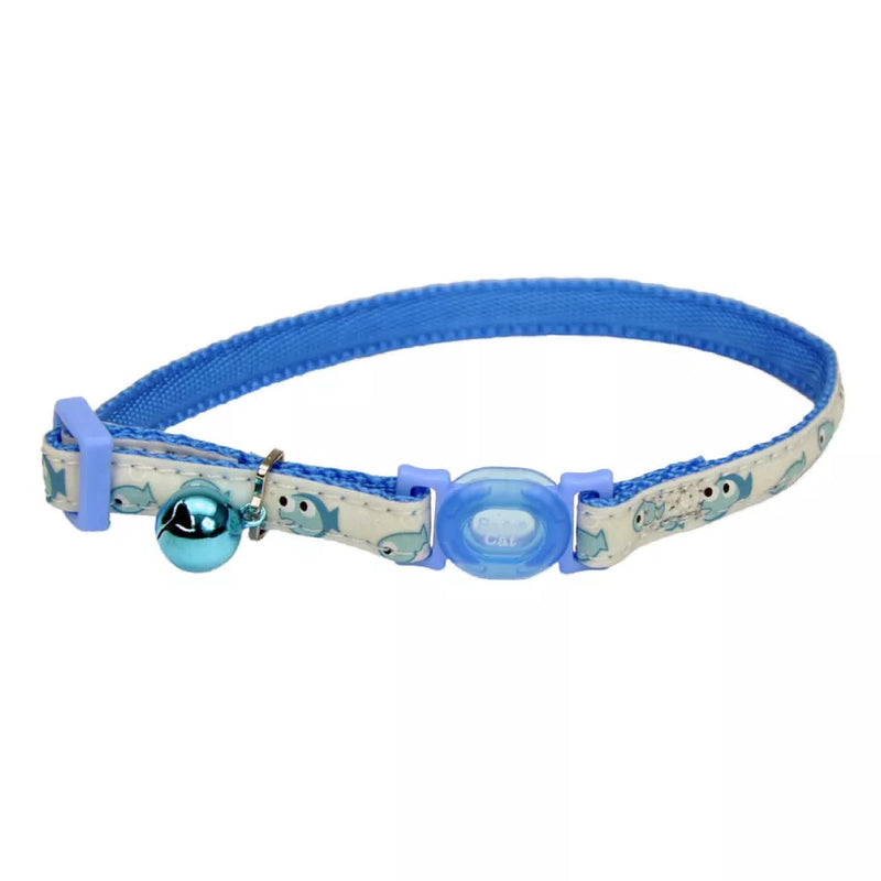 Coastal Pet - Safe Cat Glow in The Dark Adjustable Breakaway Collar - Glowing Blue Fish Print - 3/8” x 8"-12” 3/8" x 08"-12" (Pack of 1) - PawsPlanet Australia