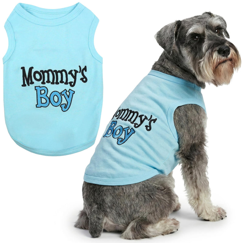 Parisian Pet Dog Shirt – 100% Cotton Shirts for Large Dogs – Blue Sleeveless Puppy Clothes – Lightweight and Breathable Dog Apparel – Boy Dogs Clothes - Stretchy Mommy’s Boy Pet Shirt Mommy's Boy 2X-Large (25-40lbs) - PawsPlanet Australia