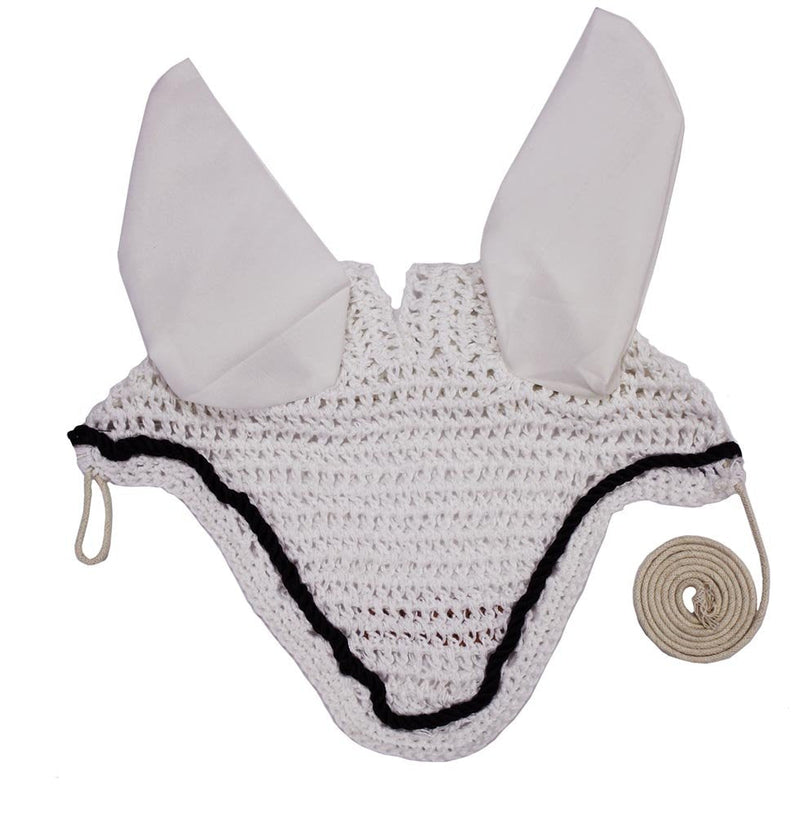 Pony Comfort Show Crochet Ear Net with Forelock Opening White/Black Trim - PawsPlanet Australia