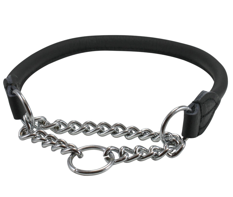 Dogs My Love Rolled Genuine Leather Martingale Dog Collar Choker Black 7 Sizes (#5 - Neck Circumf.13.75"-15.5") #5 - Neck Circumf.13.75"-15.5" - PawsPlanet Australia