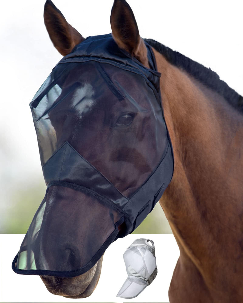 Harrison Howard CareMaster Horse Fly Mask Full Face No Ears Black Large Full Size Full (L) - PawsPlanet Australia