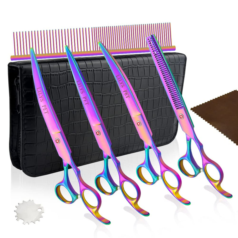 LILYS PET Professional PET DOG Grooming Coated Titanium scissors suit Cutting&Curved&Thinning shears (7.0 inches, Rainbow)… 7.0 inches - PawsPlanet Australia