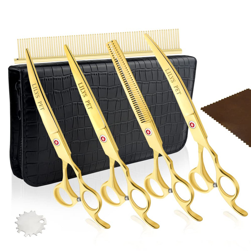 LILYS PET Professional PET DOG Grooming Coated Titanium scissors suit Cutting&Curved&Thinning shears (7.0 inches, Gold)… 7.0 inches - PawsPlanet Australia