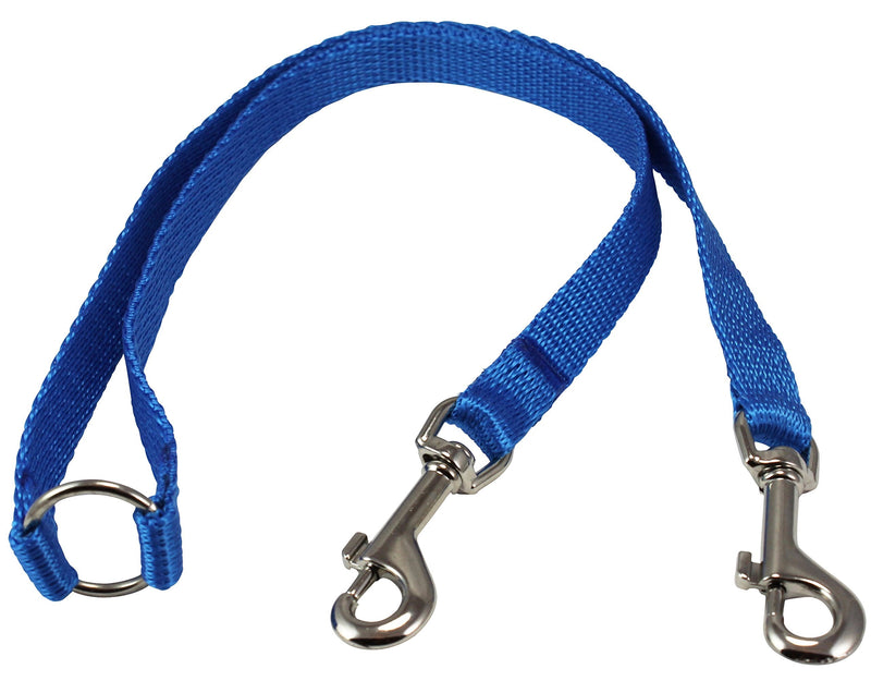 15" Nylon 2-Way Double Dog Leash - Two Dog Coupler Blue 3 Sizes Small: 5/16" Wide - PawsPlanet Australia