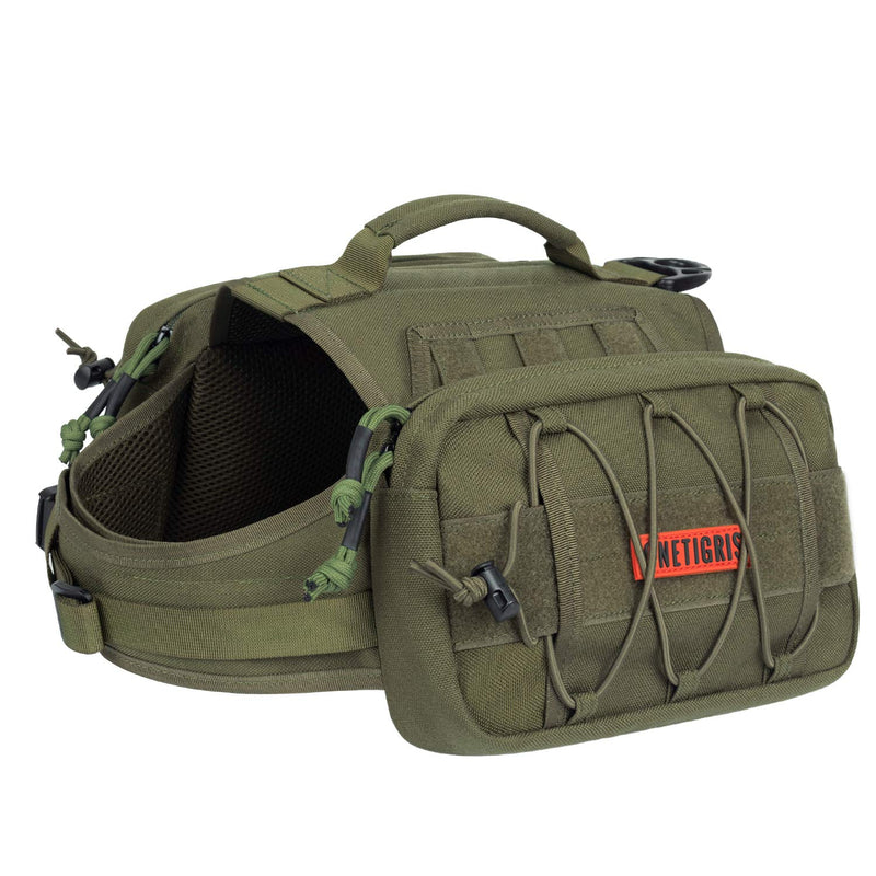 OneTigris Dog Backpack for Medium & Large Dogs, Nylon Backpack for Dogs Tactical Pet Backpack with Side Pockets for Hiking Walking Training Running (Green, Large) Green - PawsPlanet Australia