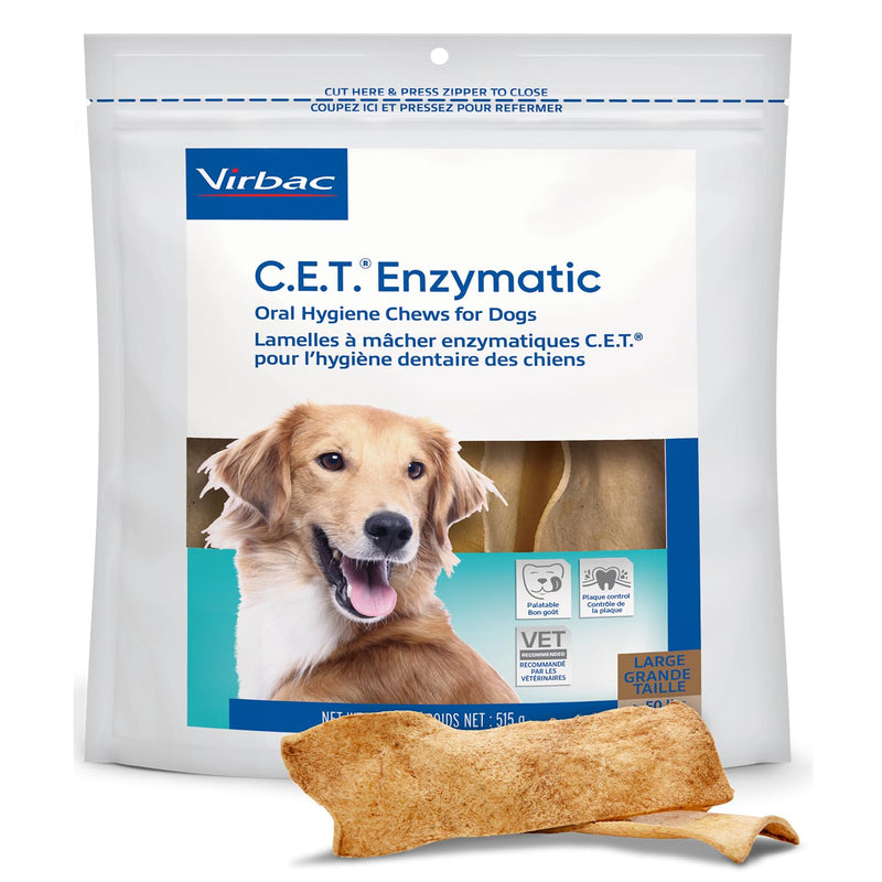 Virbac C.E.T.® Enzymatic Oral Hygiene Chews for Dogs, Large - Plaque & Tartar Control - Single Layer Beefhide with Exclusive Dual-Enzyme System & Tasty Chicken Flavor - Easy to Give Dog Dental Chew 1.13 Pound (Pack of 1) - PawsPlanet Australia