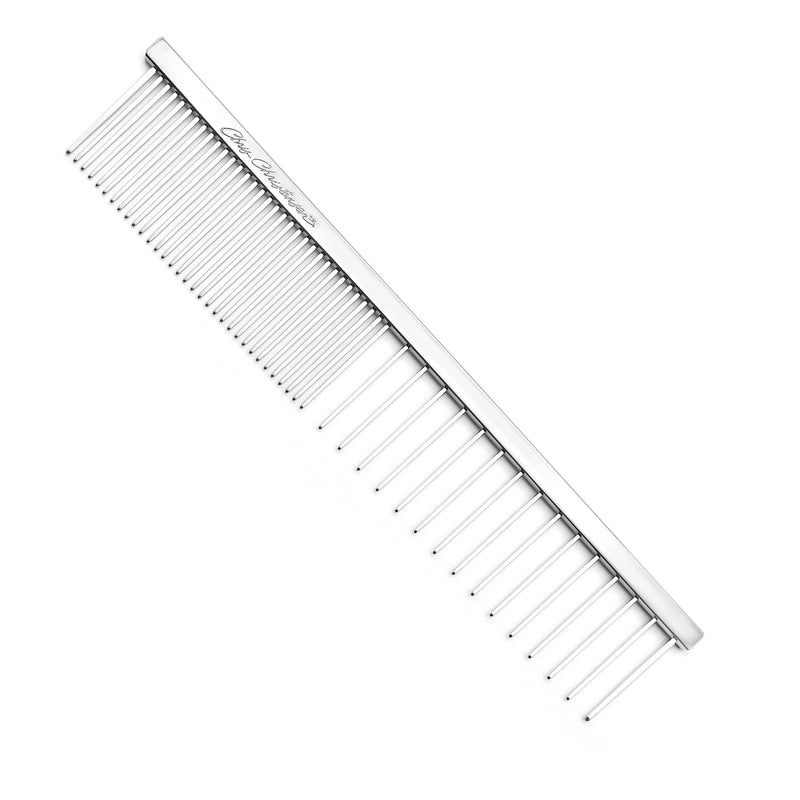 Chris Christensen 003 7.5 in. F/XC Greyhound-Style Butter Comb, Groom Like a Professional, Rounded Corners Prevent Friction and Breakage, Solid Brass Spin with Steel Teeth, Chrome Finish. Metallic 003 - 7.5 Inch Extra Coarse/Fine