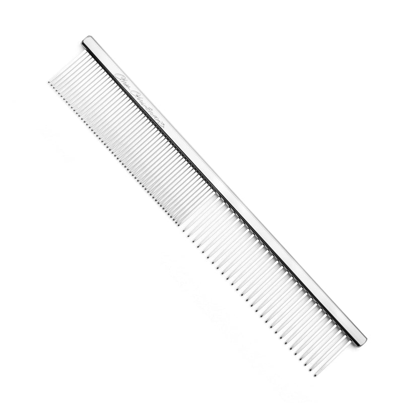 Chris Christensen 5in Face and Feet Fine/Coarse Butter Comb, Groom Like a Professional, Rounded Corners Prevent Friction and Breakage, Solid Brass Spin with Steel Teeth, Chrome Finish Metallic 006 - 5 Inch Fine/Extra Fine