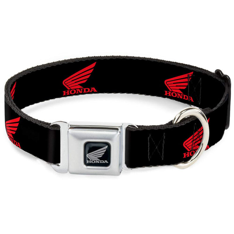 Buckle-Down Seatbelt Buckle Dog Collar - HONDA Motorcycle Logo Black/Red - 1.5" Wide - Fits 13-18" Neck - Small - PawsPlanet Australia