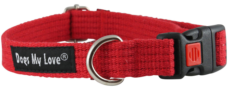 Dogs My Love Cotton Web Adjustable Dog Collar with Locking Device 4 Sizes Red (Medium: Neck: 14"-19"; Width: 3/4") Medium: Neck: 14"-19"; Width: 3/4"