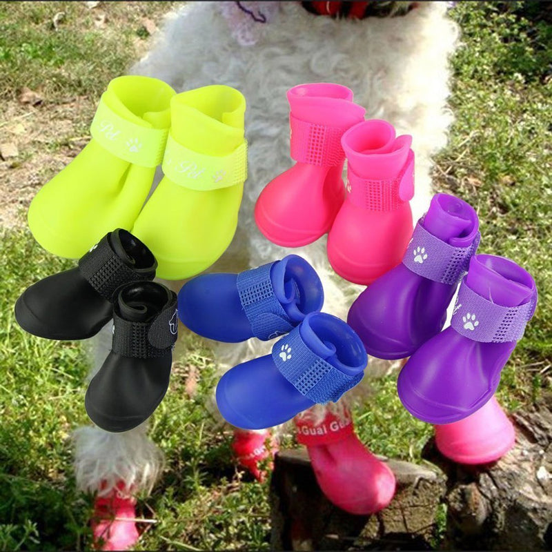 Cute Little Pet Dog Puppy Rain Snow Boots Shoes Booties Candy Colors Rubber Waterproof Anti-Slip (Black, XX-Large) XXL: 2.8''x 3.5''(W*L) Black