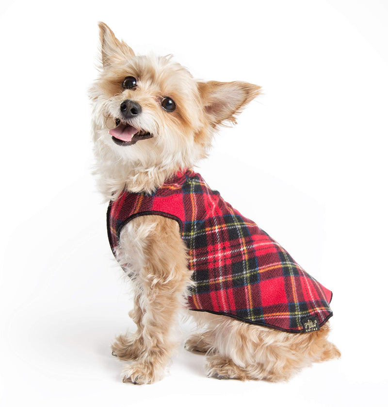 Gold Paw Stretch Fleece Dog Coat, Stretchy Pet Sweater, Machine Washable Pullover for Winter and Fall, Red Classic Plaid, 14 - PawsPlanet Australia