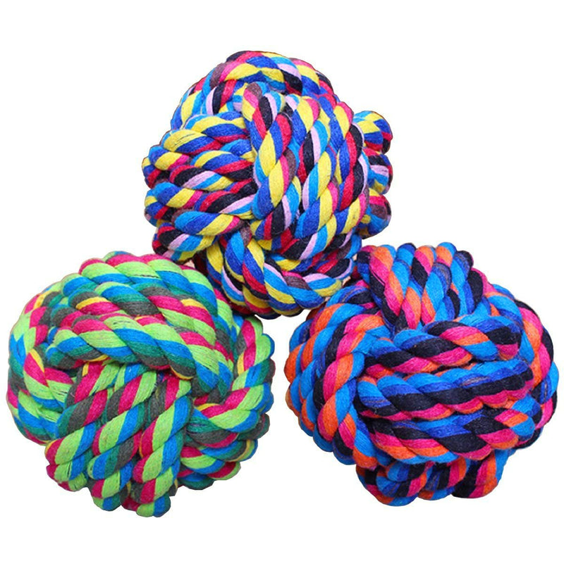 Pet Chew Toy, Knots Weave Cotton Rope, Biting Small Ball for Dogs & Cats, 3 in One Pack 3 Pack - PawsPlanet Australia