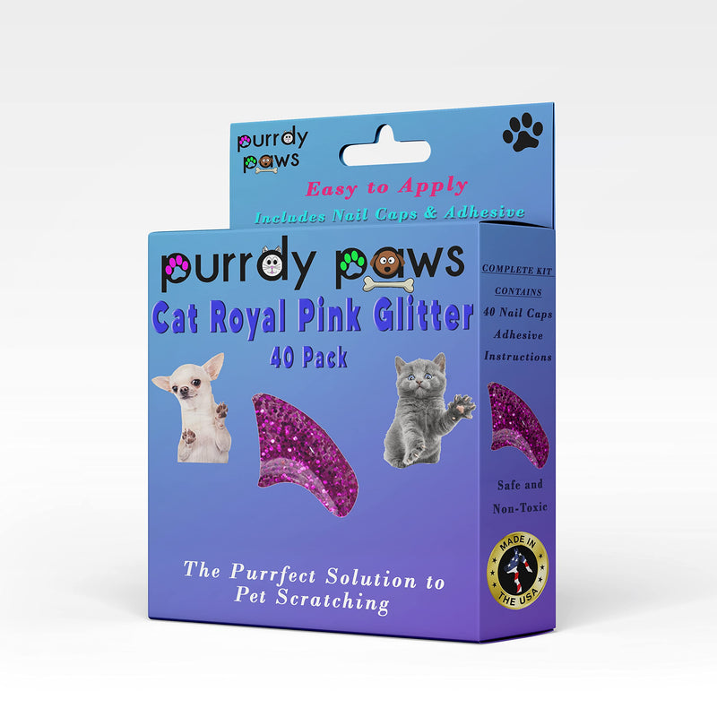 40 Pack Soft Nail Caps for Cat Claws Royal Pink Glitter Large - PawsPlanet Australia