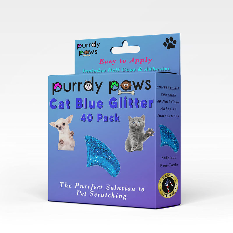 40 Pack Soft Nail Caps for Cat Claws Blue Glitter Small - PawsPlanet Australia