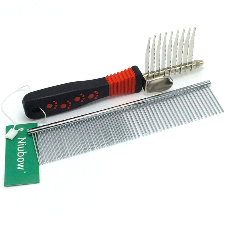 Pet Grooming Tools: Stainless Steel Comb + Dematting Comb, Great Pet Dog Cat Fur Grooming Tool for Mats & Tangles Shedding Dematting Comb + Grooming Comb - PawsPlanet Australia