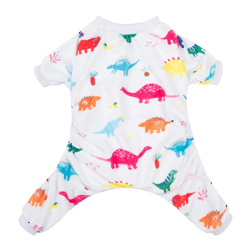 CuteBone Dinosaur Dog Pajamas Adorable Puppy Clothes Jumpsuit Pjs Pet Apparel Soft Fleece Cat Coat P01XS X-Small White Dino - PawsPlanet Australia
