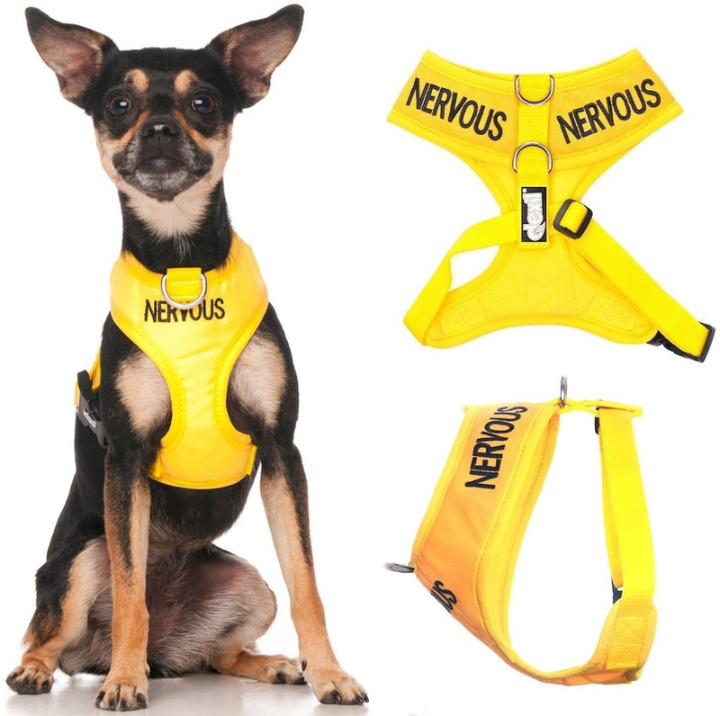 Dexil Limited Nervous (Give Me Space) Yellow Color Coded Non-Pull Front and Back D Ring Padded and Waterproof Vest Dog Harness Prevents Accidents by Warning Others of Your Dog in Advance (XS) - PawsPlanet Australia