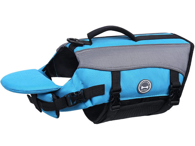 VIVAGLORY Front Float Dog Life Vest, Dog Life Jacket for Swimming & Boating, Swimming Vest with Chin Float & Handle, Ripstop & Buoyancy for Puppy Doggy, L, Blue L: 25-31 inch (Ribcage Girth) - PawsPlanet Australia