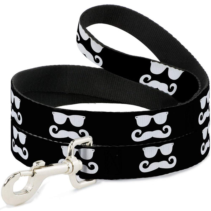 Buckle-Down Pet Leash - Sunglasses & Mustache Black/White - 6 Feet Long - 1" Wide Multicolor