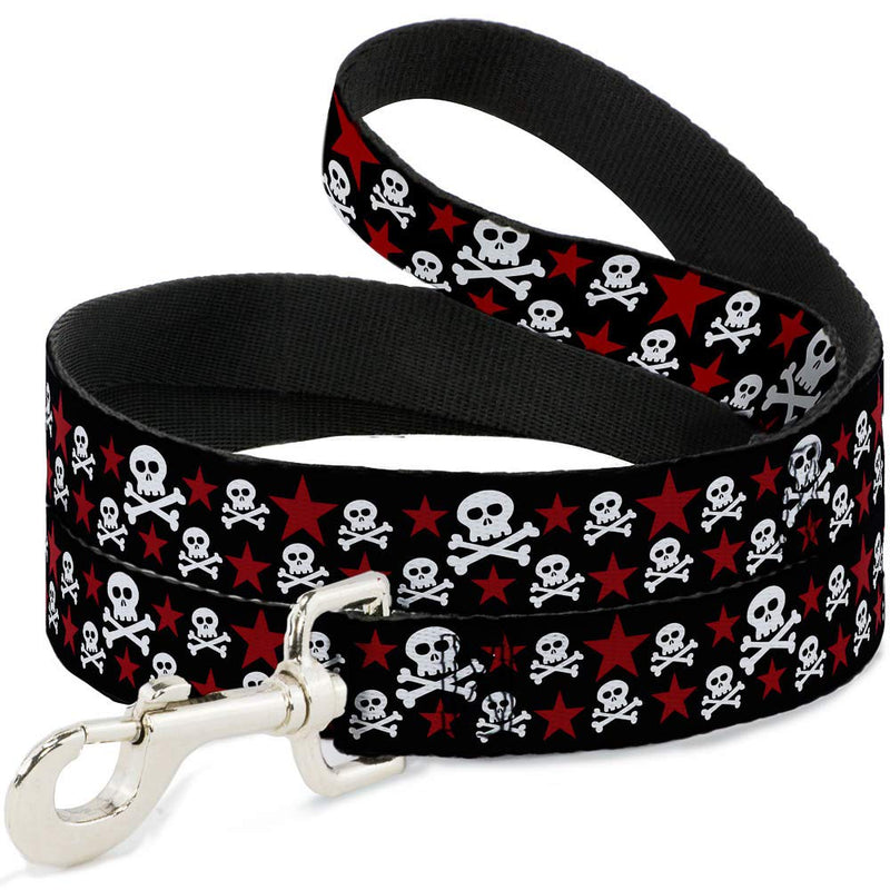 Buckle-Down Pet Leash - Skulls & Stars Black/White/Red - 6 Feet Long - 1.5" Wide Multicolor - PawsPlanet Australia