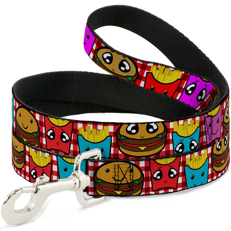 Dog Leash Burger Fries Cartoon 6 Feet Long 1.0 Inch Wide 6 Feet Long - 1" Wide Multicolor - PawsPlanet Australia