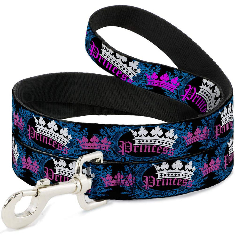 Buckle-Down Pet Leash - Crown Princess Oval Black/Turquoise - 6 Feet Long - 1.5" Wide - PawsPlanet Australia