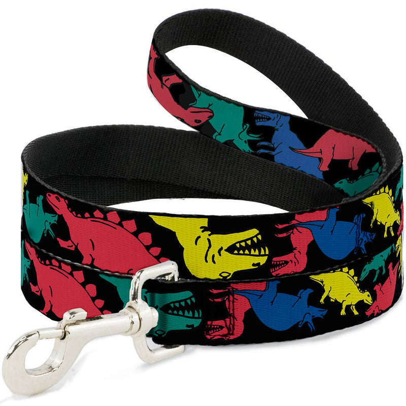 Buckle-Down Pet Leash - Dinosaurs Black/Multi Color - 6 Feet Long - 1" Wide - PawsPlanet Australia
