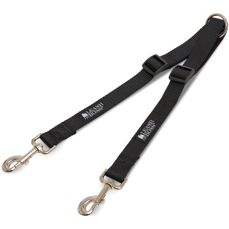 Leashboss Heavy Duty Double Dog Leash Coupler for Large Dogs - 11-20 Inches - Adjustable 1 Inch Nylon Splitter for Two Big Dogs (1 Inch Wide x 11-20 Inches, Black) 11-20 Inch - PawsPlanet Australia