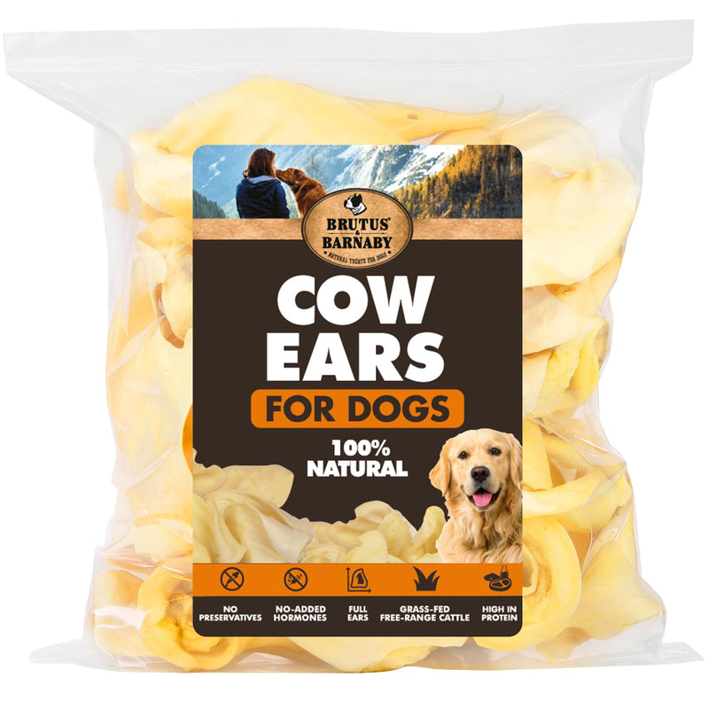 BRUTUS & BARNABY Cow Ears for Dogs – Whole Ears 12 ct, Thick Cut, Grass-Fed Angus Beef, All-Natural No-Rawhide Dog Treat Alternative 12 Count