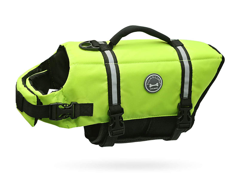 VIVAGLORY Ripstop Dog Life Jacket for Small Medium Large Dogs Boating, Dog Swimming Vest with Enhanced Buoyancy & Visibility, Bright Yellow M: 21-25 inch (Ribcage Girth) - PawsPlanet Australia