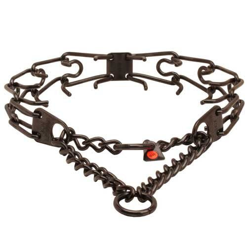 Herm Sprenger Black Stainless Steel Ultra-Plus Prong Collar with Center-Plate and Assembly chain - 3.2 mm x 23 inches - PawsPlanet Australia