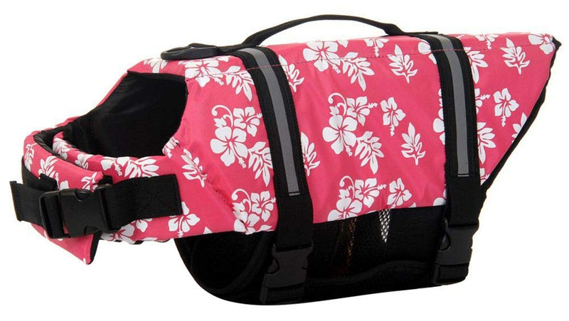 ChezAbbey Dog Life Jacket Adjustable Dog Lifevest Swimsuit Safety Vest Apparel Lifesaver Coat for Small Large Cats Kitty with Handle Reflective for Swimming and Boating Pink Flower XXS A-Pink Flower XXS:10-14 inch(Ribcage Girth) - PawsPlanet Australia