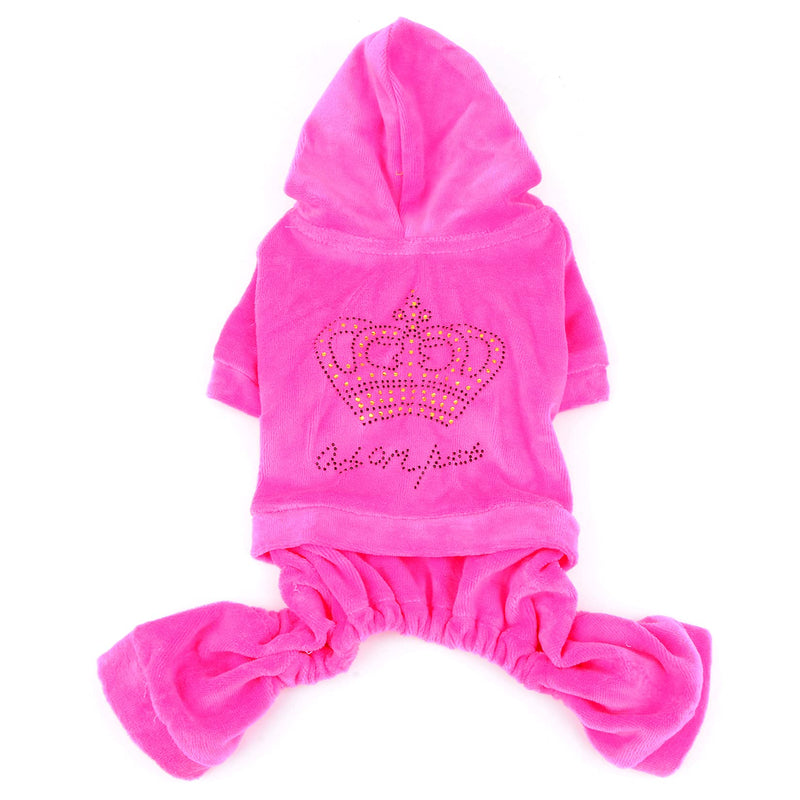 SMALLLEE_LUCKY_STORE Pet Clothes for Small Dog Cat Soft Velvet Crown Jumpsuit Coat Hooide Pajamas Tracksuit Pink L L(Chest:20.5" Back:13",fit 11-15lbs) - PawsPlanet Australia