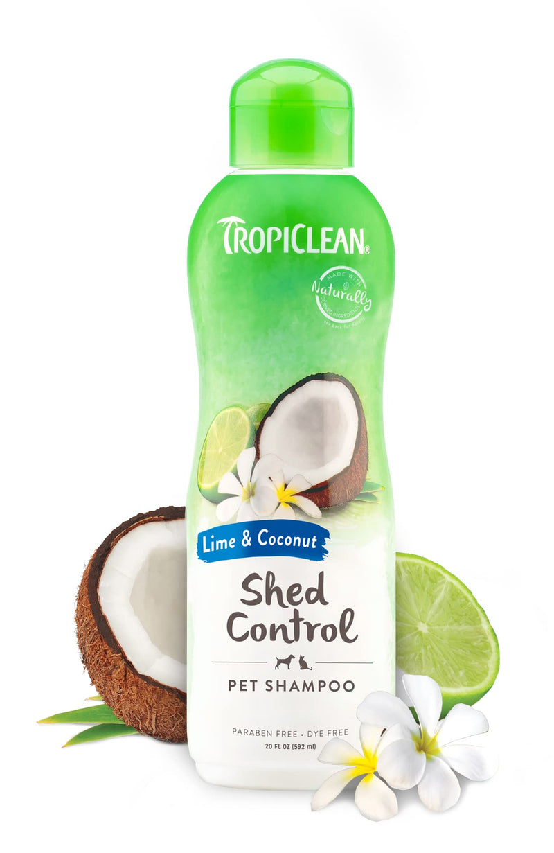 TropiClean Deshedding Dog Shampoo, Fast-Acting Shedding Control & Coat Softener, Puppy Safe, Made in USA, Lime & Coconut Scent, Cat Friendly, 20oz. Lime & Coconut Shed Control Shampoo - PawsPlanet Australia