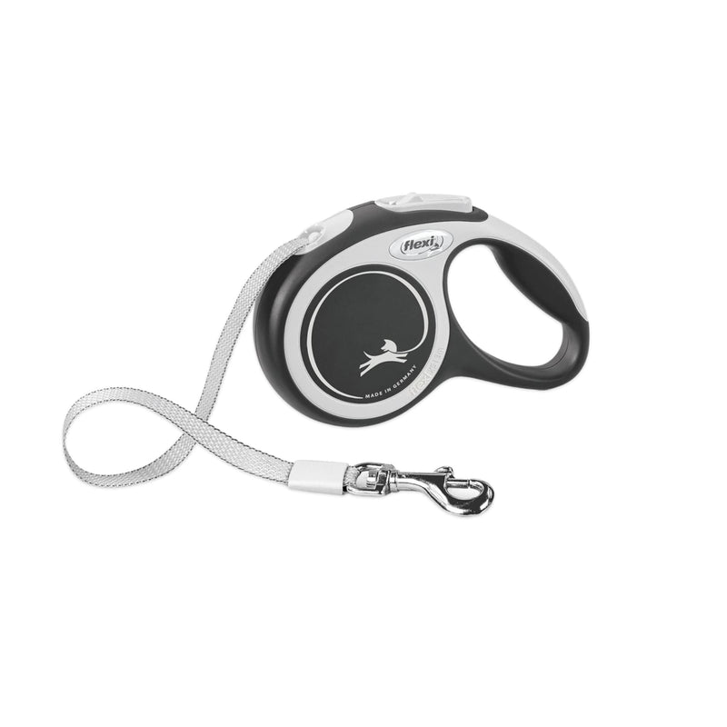 FLEXI® New Comfort Tape Retractable Dog Leash for Large Dogs Upto 110 lbs. – 26 ft., Nylon, Grey/Black| Tangle Free Pet Walking Leash with One-Handed Brake, Pause, Lock |German Quality Product Large - 26 Feet - PawsPlanet Australia