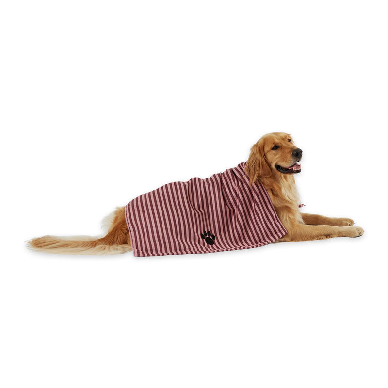 Bone Dry Pet Grooming Towel Collection Absorbent Microfiber X-Large, 41x23.5", Striped Cranberry - PawsPlanet Australia